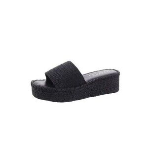 Wild Pair Womens 7 M Black Jute Shermer Slip On Wedge Sandals NIB RT4